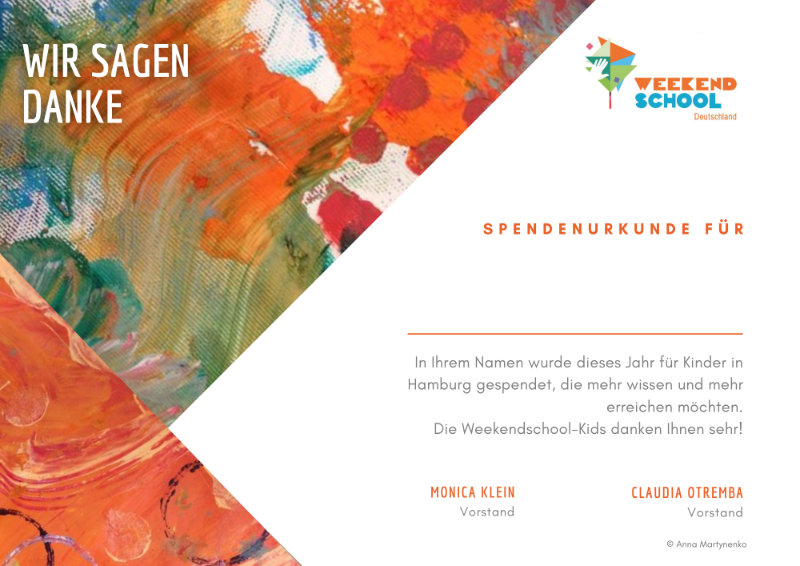 Spendenurkunde Weekendschool 2021